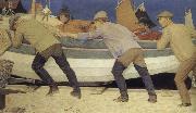 Joseph E.Southall Fishermen and boat oil painting